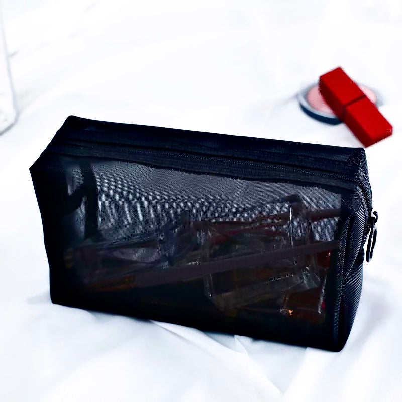 Rectangle Shape Black Mesh Makeup Bag